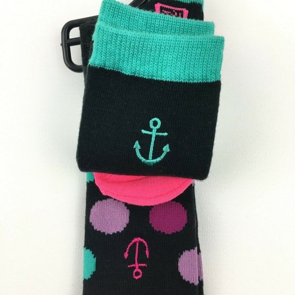 Sperry Top Sider Girls Knee High Socks 3-8.5 Black Polka Dot Anchor 2 Pairs - Picture 3 of 6